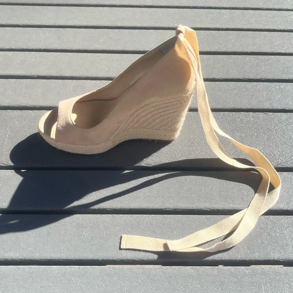 Jessica Simpson; Cream; Open-Toe; 5in Platform Wedges; Removable Ankle Tie; 9.5 - Picture 6 of 11